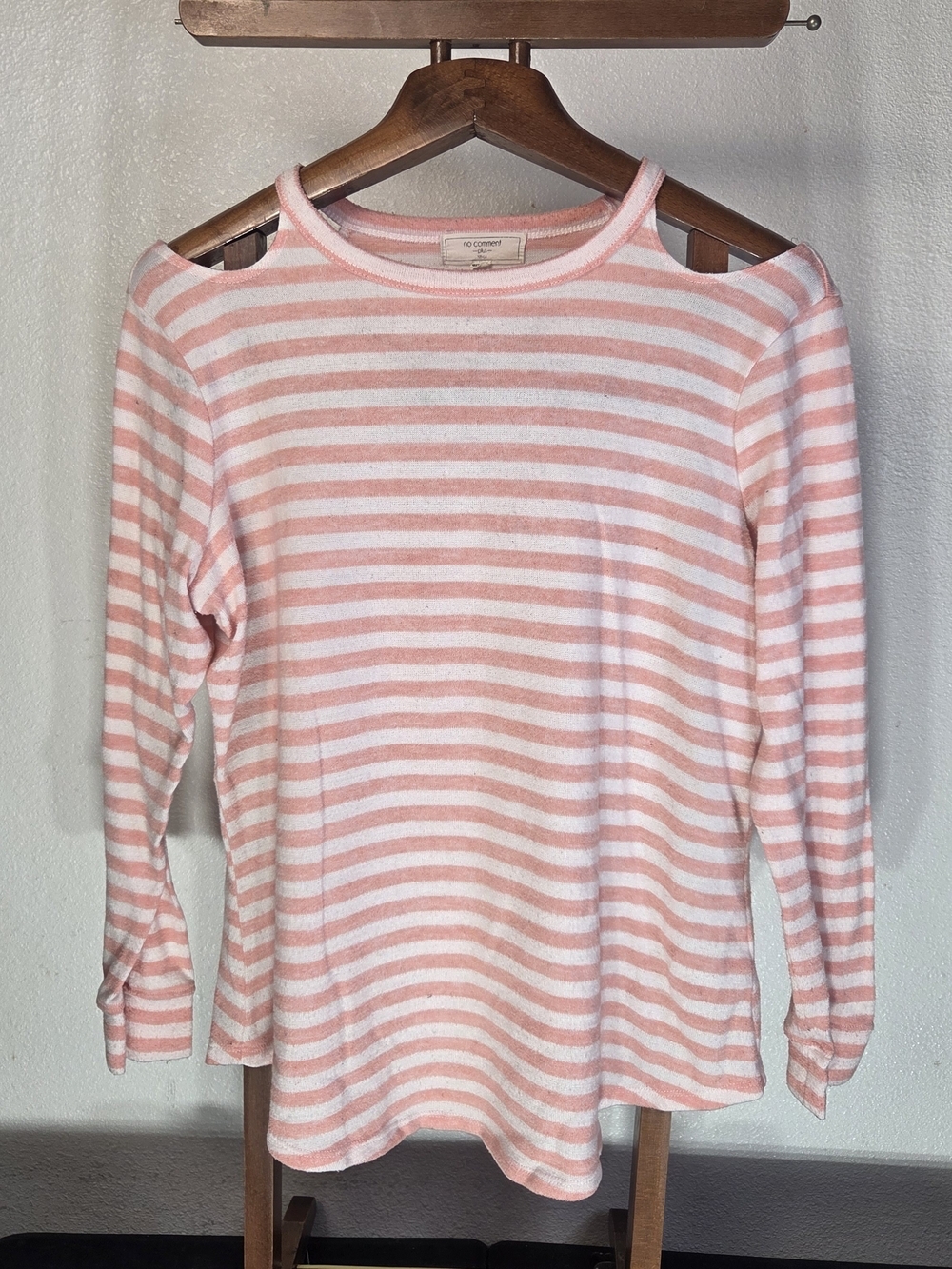 Pink and White Striped Cold Shoulder Long Sleeve Top Plus Size XL